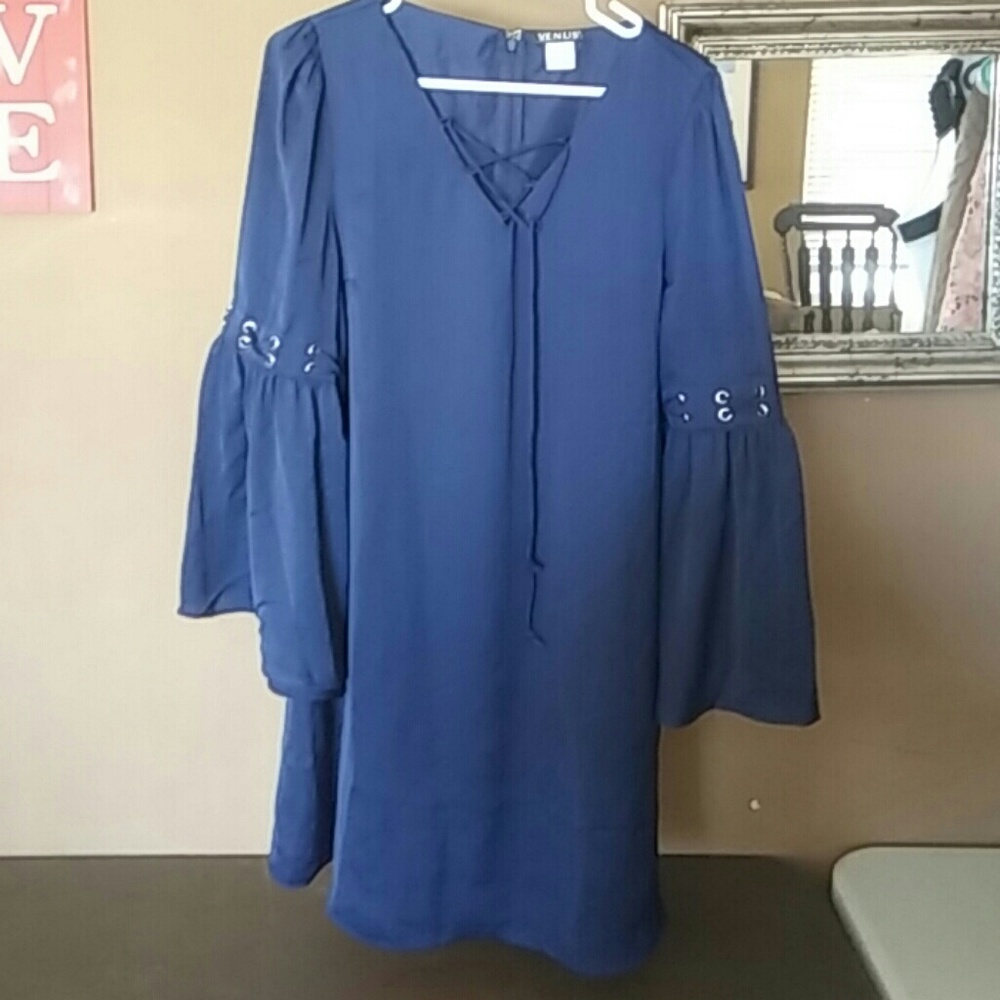 Lace up navy dress